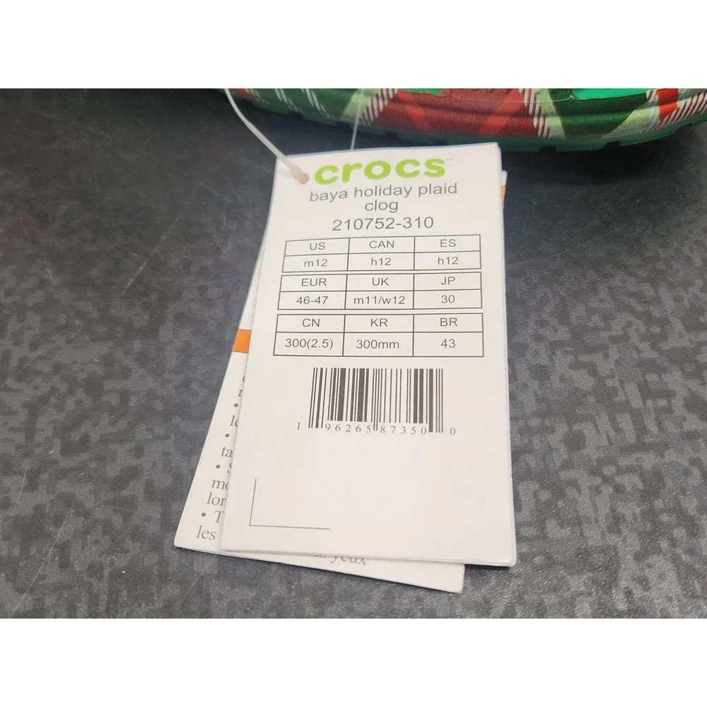 Crocs Baya Holiday Plaid Comfort Clogs Men's‎ 12 Women's 14 Sandals Slides ~ NEW